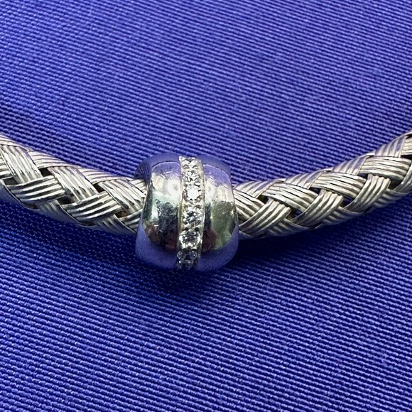 Sterling Italian Basket Weave Bracelet w/ Crystal Accents. Magnetic Closure - Picture 10 of 16